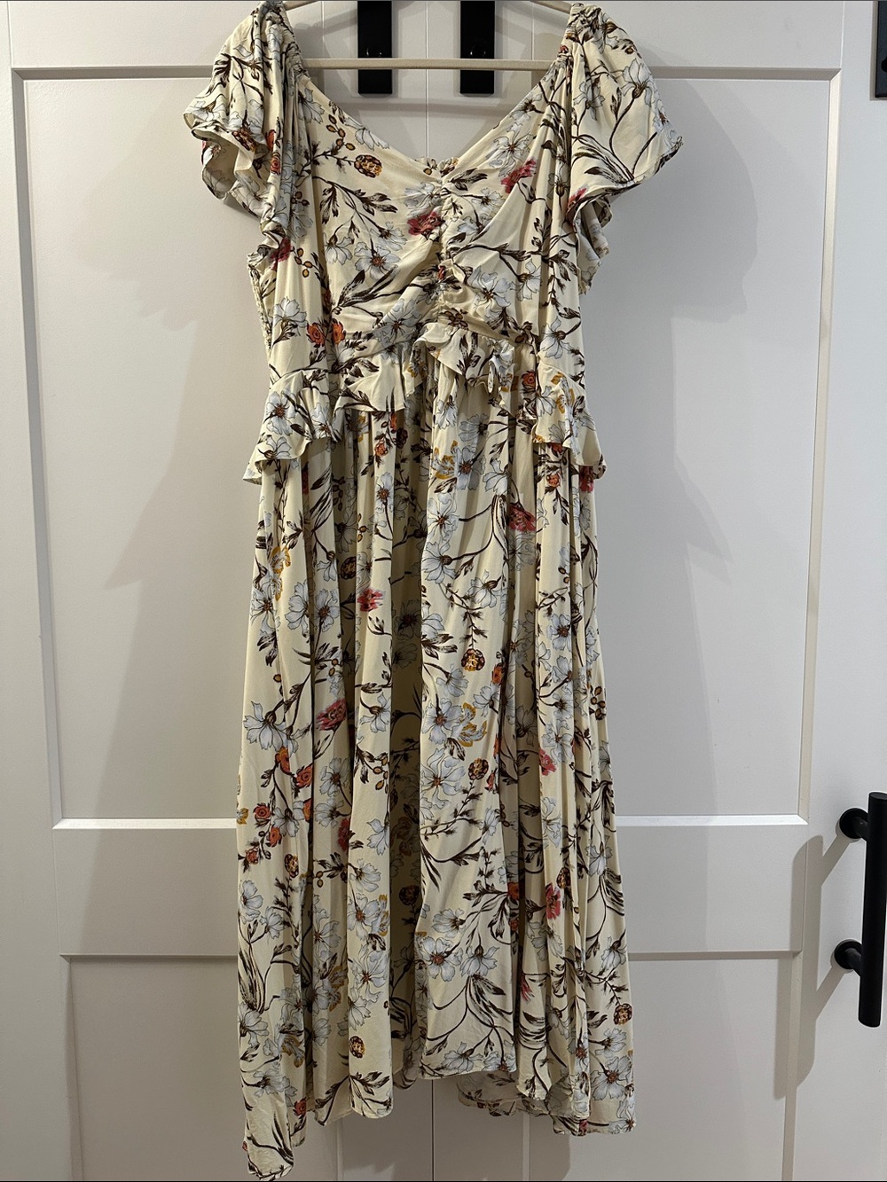 Nordstrom Floral Cream Ruffle Midi Dress, 1X